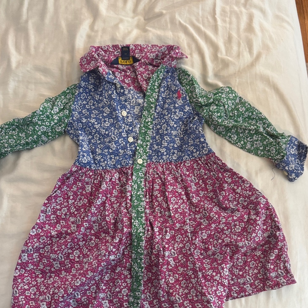Ralph Lauren Multi-Panel Floral Button-Front Dress in Pink, Blue & Green